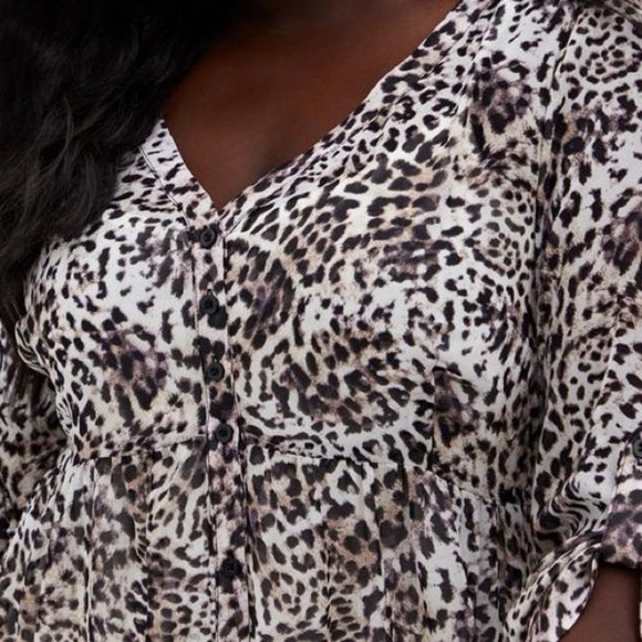 TORRID Leopard White Animal Print Mini Chiffon Sheer Shirt Dress, Size 6X, EUC. - Picture 11 of 14
